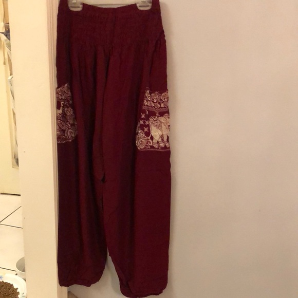 Elephant pants Boho Pants, Red with Red pockets, 24” inseam - Picture 1 of 6